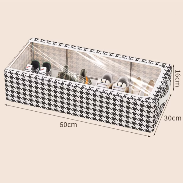 Cutie Depozitare cu Cadru Metalic, Flippy, pentru Incaltaminte, Haine, Lingerie, Fermoar Calitativ, Fereastra Transparenta, Manere Laterale, 60 x 30 x 16 cm, Alb Negru - imagine 3