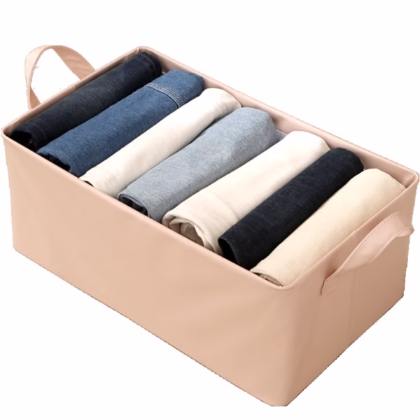 cutie-depozitare-din-piele-ecologica-47-x-28-x-20-cm-roz-main-660374f941038 Cutie de Depozitare Tip Cos, Flippy, Material Piele Ecologica, Pliabila, 47x28x20 cm, 26 l, Cadru Metalic, cu Manere, Roz - imagine 1