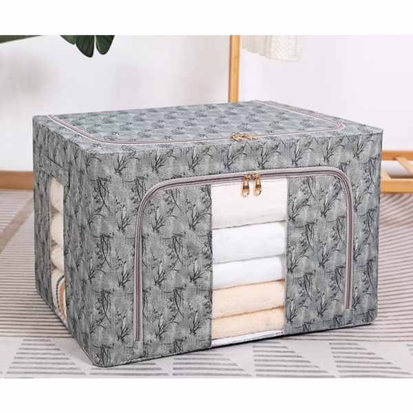 Cutie Depozitare, Flippy, 66L, din Material Textil, 50 x 40 x 33 cm, pentru Haine si Lenjerii, Model Bambus, Verde - imagine 2