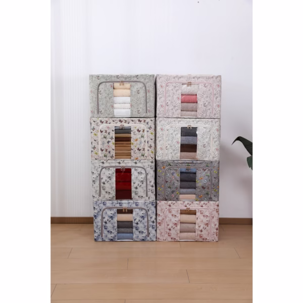 Cutie Depozitare, Flippy, 66L, din Material Textil, 50 x 40 x 33 cm, pentru Haine si Lenjerii, Model Bambus, Verde - imagine 4