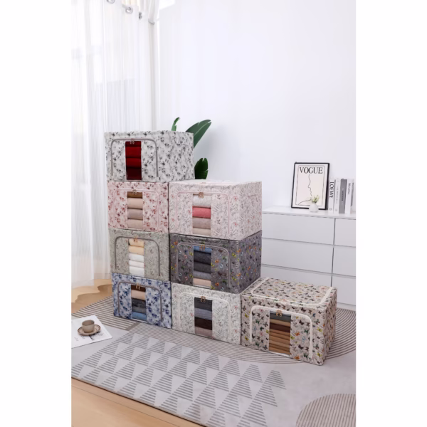 Cutie Depozitare, Flippy, 66L, din Material Textil, 50 x 40 x 33 cm, pentru Haine si Lenjerii, Model Bambus, Galben - imagine 5
