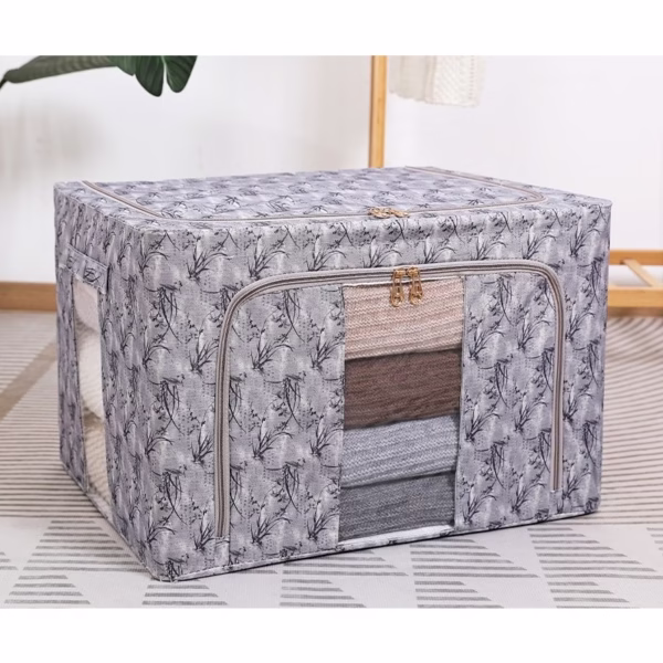 Cutie Depozitare, Flippy, 66L, din Material Textil, 50 x 40 x 33 cm, pentru Haine si Lenjerii, Model Bambus, Negru - imagine 2