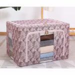Cutie Depozitare, Flippy, 66L, din Material Textil, 50 x 40 x 33 cm, pentru Haine si Lenjerii, Model Bambus, Roz - imagine 2