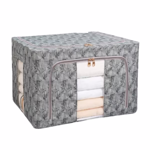 Cutie Depozitare, Flippy, 66L, din Material Textil, 50 x 40 x 33 cm, pentru Haine si Lenjerii, Model Bambus, Verde