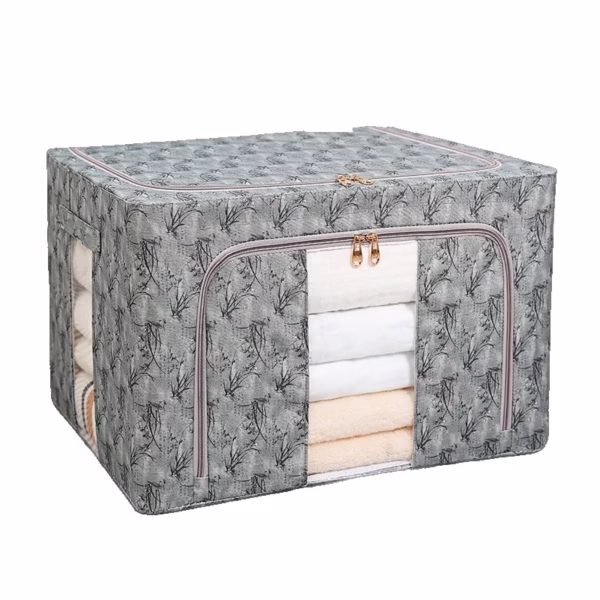 Cutie Depozitare, Flippy, 66L, din Material Textil, 50 x 40 x 33 cm, pentru Haine si Lenjerii, Model Bambus, Verde - imagine 1