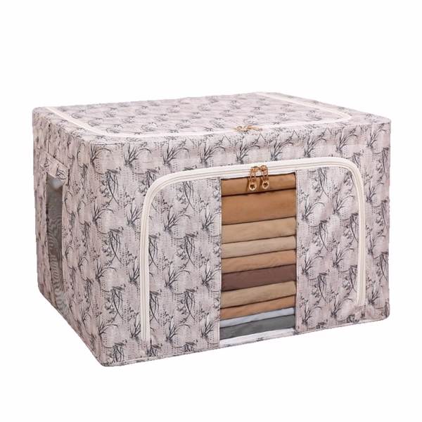 Cutie Depozitare, Flippy, 66L, din Material Textil, 50 x 40 x 33 cm, pentru Haine si Lenjerii, Model Bambus, Galben - imagine 1