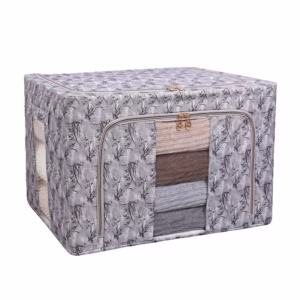 Cutie Depozitare, Flippy, 66L, din Material Textil, 50 x 40 x 33 cm, pentru Haine si Lenjerii, Model Bambus, Negru