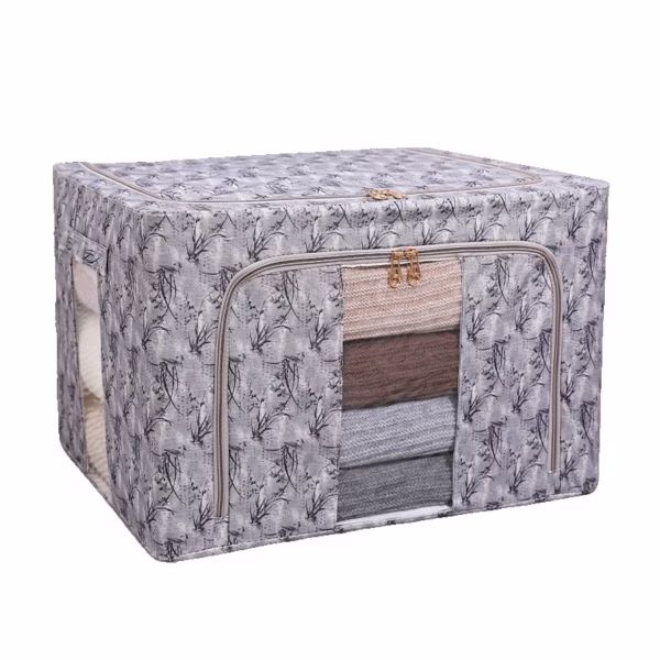Cutie Depozitare, Flippy, 66L, din Material Textil, 50 x 40 x 33 cm, pentru Haine si Lenjerii, Model Bambus, Negru - imagine 1