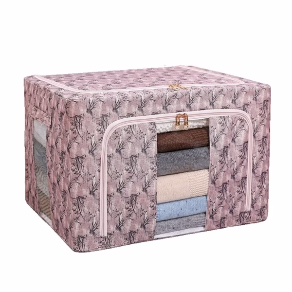 Cutie Depozitare, Flippy, 66L, din Material Textil, 50 x 40 x 33 cm, pentru Haine si Lenjerii, Model Bambus, Roz - imagine 1