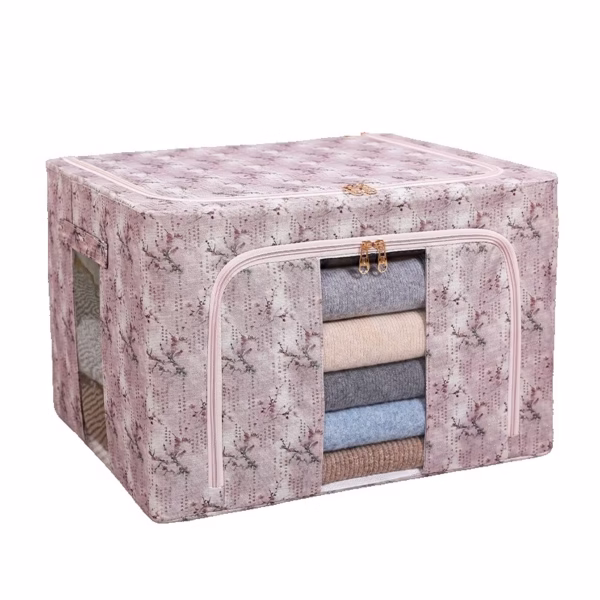 Cutie Depozitare, Flippy, 66L, din Material Textil, 50 x 40 x 33 cm, pentru Haine si Lenjerii, Model Floare de Prun, Roz - imagine 1