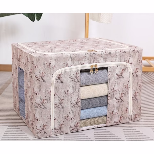 Cutie Depozitare, Flippy, 66L, din Material Textil, 50 x 40 x 33 cm, pentru Haine si Lenjerii, Model Flori de Primavara, Roz - imagine 2