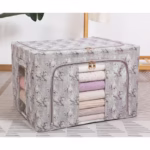 Cutie Depozitare, Flippy, 66L, din Material Textil, 50 x 40 x 33 cm, pentru Haine si Lenjerii, Model Flori de Primavara, Gri - imagine 2