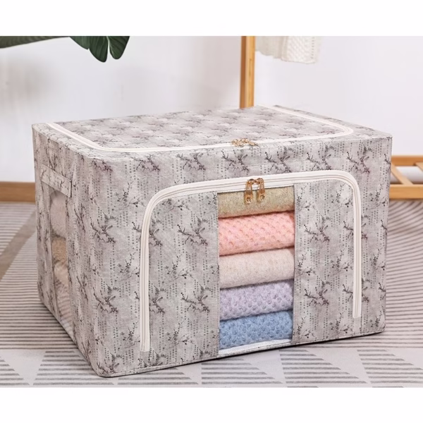 Cutie Depozitare, Flippy, 66L, din Material Textil, 50 x 40 x 33 cm, pentru Haine si Lenjerii, Model Flori de Primavara, Verde - imagine 2