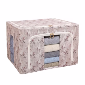 Cutie Depozitare, Flippy, 66L, din Material Textil, 50 x 40 x 33 cm, pentru Haine si Lenjerii, Model Flori de Primavara, Roz