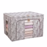 Cutie Depozitare, Flippy, 66L, din Material Textil, 50 x 40 x 33 cm, pentru Haine si Lenjerii, Model Flori de Primavara, Gri