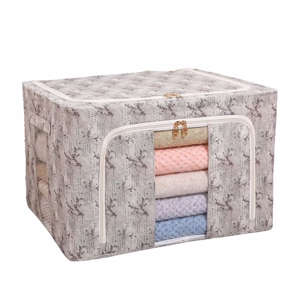 Cutie Depozitare, Flippy, 66L, din Material Textil, 50 x 40 x 33 cm, pentru Haine si Lenjerii, Model Flori de Primavara, Verde - imagine 1