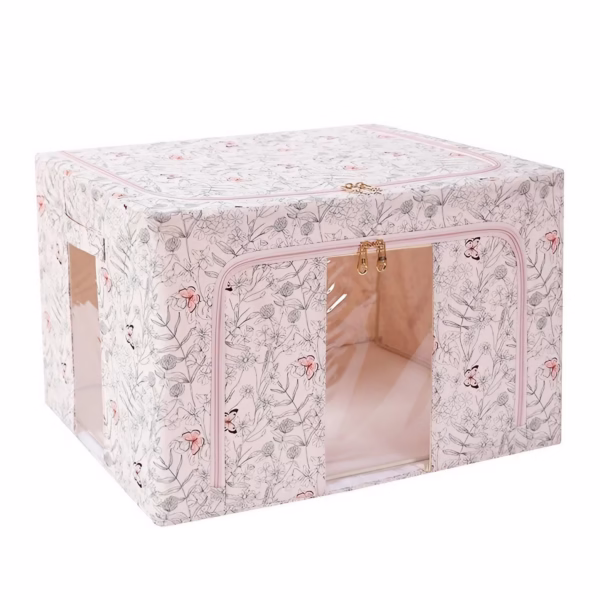 Cutie Depozitare, Flippy, 66L, din Material Textil, 50 x 40 x 33 cm, pentru Haine si Lenjerii, Model Fluturasi, Bej - imagine 1