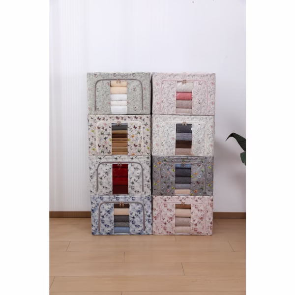 Cutie Depozitare, Flippy, 66L, din Material Textil, 50 x 40 x 33 cm, pentru Haine si Lenjerii, Model Fluturasi, Gri - imagine 7
