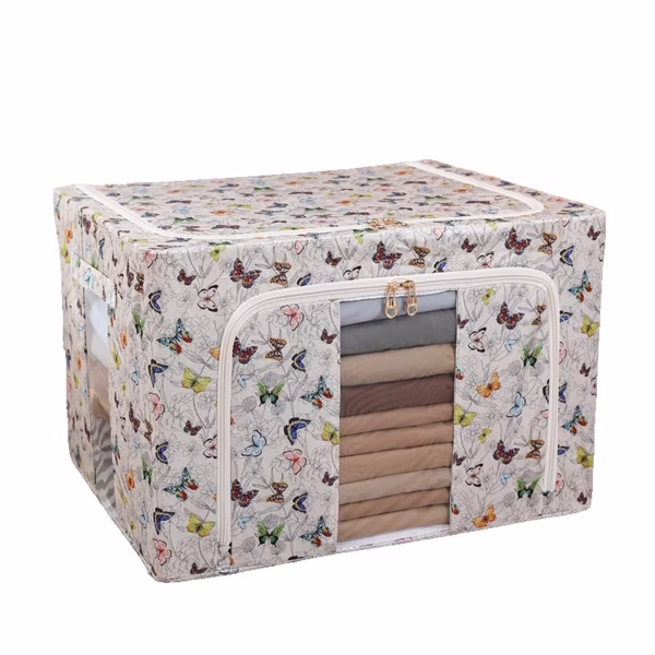 Cutie Depozitare, Flippy, 66L, din Material Textil, 50 x 40 x 33 cm, pentru Haine si Lenjerii, Model Fluturasi, Multicolor - imagine 6