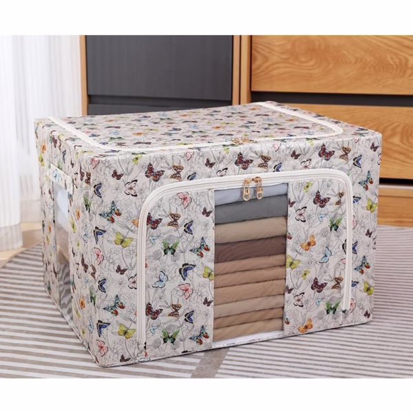 Cutie Depozitare, Flippy, 66L, din Material Textil, 50 x 40 x 33 cm, pentru Haine si Lenjerii, Model Fluturasi, Multicolor - imagine 3