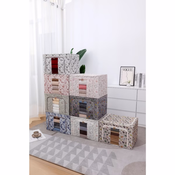 Cutie Depozitare, Flippy, 66L, din Material Textil, 50 x 40 x 33 cm, pentru Haine si Lenjerii, Model Fluturasi, Multicolor - imagine 2