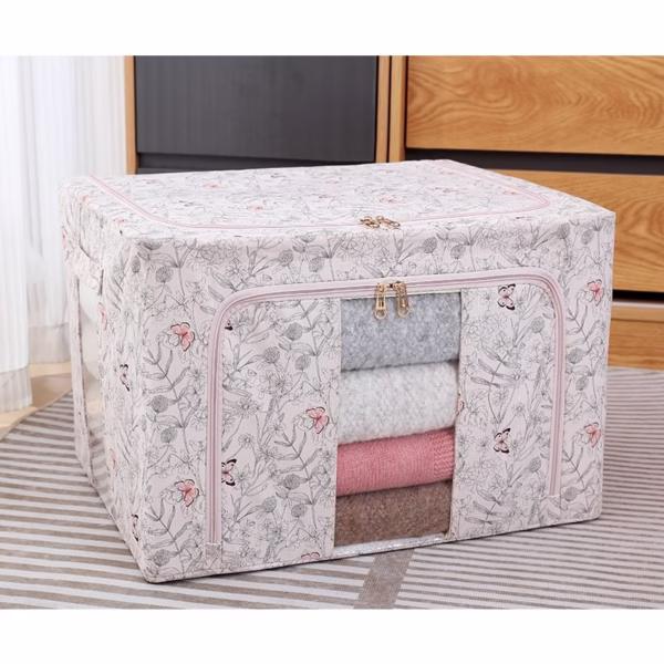 Cutie Depozitare, Flippy, 66L, din Material Textil, 50 x 40 x 33 cm, pentru Haine si Lenjerii, Model Fluturasi, Roz - imagine 5
