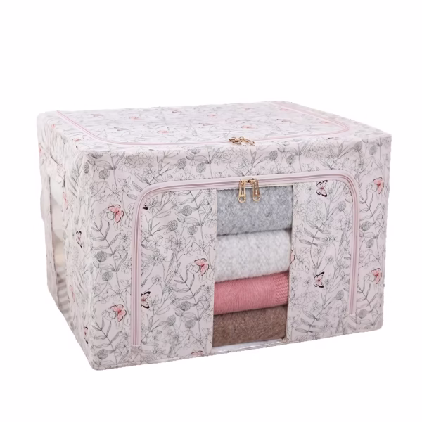 Cutie Depozitare, Flippy, 66L, din Material Textil, 50 x 40 x 33 cm, pentru Haine si Lenjerii, Model Fluturasi, Roz - imagine 6