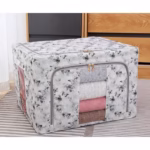 Cutie Depozitare, Flippy, 66L, din Material Textil, 50 x 40 x 33 cm, pentru Haine si Lenjerii, Model Fluturasi, Gri/Auriu - imagine 2