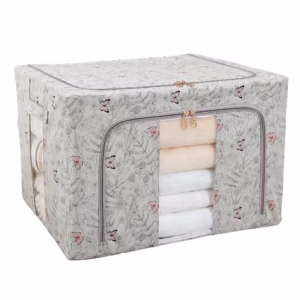 Cutie Depozitare, Flippy, 66L, din Material Textil, 50 x 40 x 33 cm, pentru Haine si Lenjerii, Model Fluturasi, Gri