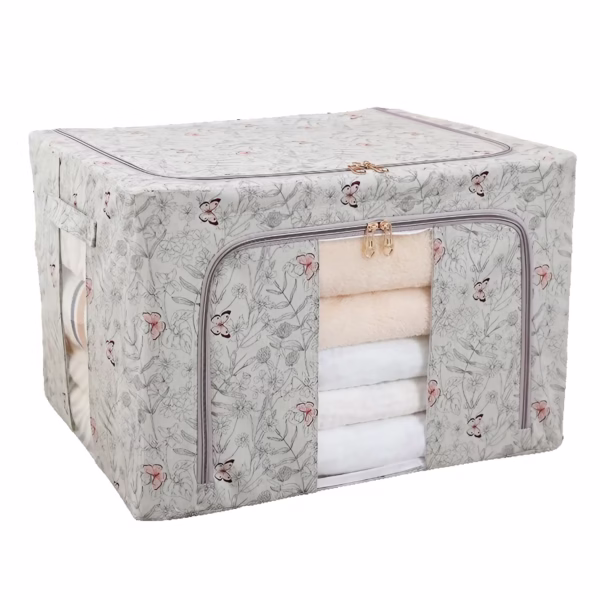 Cutie Depozitare, Flippy, 66L, din Material Textil, 50 x 40 x 33 cm, pentru Haine si Lenjerii, Model Fluturasi, Gri - imagine 1