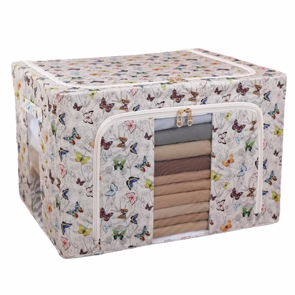 Cutie Depozitare, Flippy, 66L, din Material Textil, 50 x 40 x 33 cm, pentru Haine si Lenjerii, Model Fluturasi, Multicolor - imagine 1