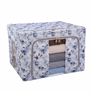 Cutie Depozitare, Flippy, 66L, din Material Textil, 50 x 40 x 33 cm, pentru Haine si Lenjerii, Model Fluturasi, Albastru