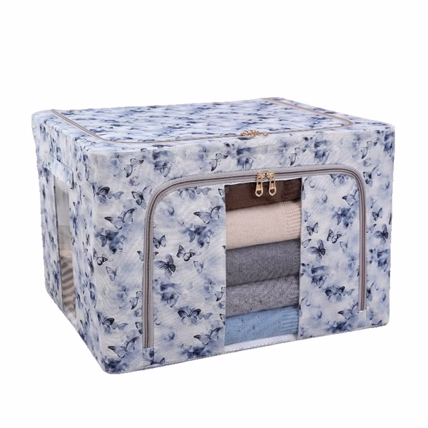 Cutie Depozitare, Flippy, 66L, din Material Textil, 50 x 40 x 33 cm, pentru Haine si Lenjerii, Model Fluturasi, Albastru - imagine 1