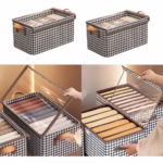 Cutie Depozitare, Flippy, Capac Transparent, Model In Carouri, Model Mediu, Maro - imagine 8