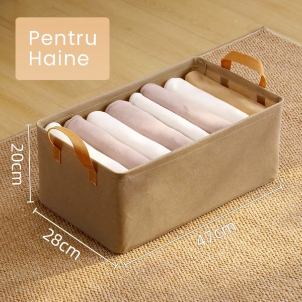 Cutie Depozitare Flippy, pentru Haine, lucruri, din Textil cu Cadru Metalic, Manere Laterale, forma Dreptunghiulara, 47 x 28 x 20 cm, volum 26 L, Kaki - imagine 3