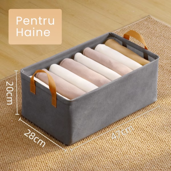 Cutie Depozitare Flippy, pentru Haine, lucruri, din Textil cu Cadru Metalic, Manere Laterale, forma Dreptunghiulara, 47 x 28 x 20 cm, volum 26 L, Gri - imagine 3
