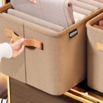 Cutie Depozitare Flippy, pentru Haine, lucruri, din Textil cu Cadru Metalic, Manere Laterale, forma Dreptunghiulara, 48 x 28 x 25 cm, volum 34 L Kaki - imagine 4