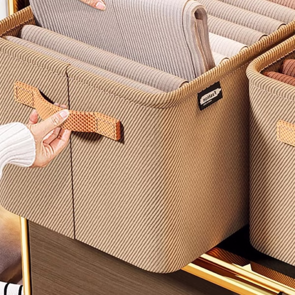 Cutie Depozitare Flippy, pentru Haine, lucruri, din Textil cu Cadru Metalic, Manere Laterale, forma Dreptunghiulara, 48 x 28 x 25 cm, volum 34 L Kaki - imagine 4