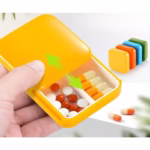Cutie depozitare medicamente, 2 compartimente, Glisanta, Galben, Patrata, Flippy, Inchidere etans - imagine 2