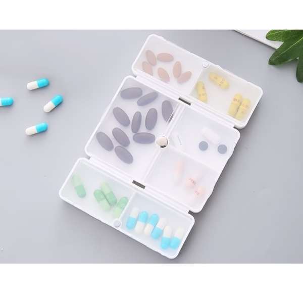 Cutie depozitare medicamente, 7 compartimente sigilate individual, pliabila, portabila, Flippy, Alb/Albastru - imagine 3