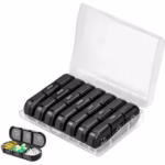 Cutie Depozitare Medicamente, Flippy, 7 Zile, 21 Compartimente, Cutie Suport, Recipiente Detasabile, Portabila, Compartimente Negre, Cutie Transparenta, 15.6x12 cm - imagine 6