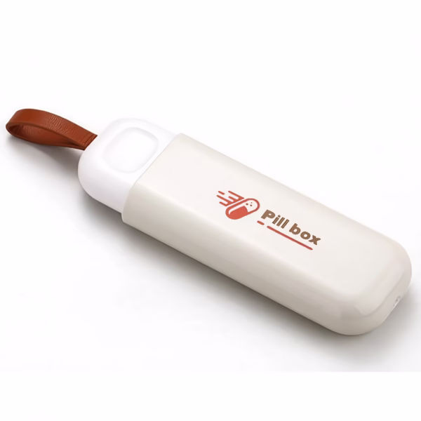 Cutie Depozitare Medicamente, Flippy, Portabila, 3 Compartimente, Tip Breloc, Plastic, Glisanta, Alb, 10.7x3.6x1.6 cm - imagine 1
