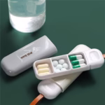 Cutie Depozitare Medicamente, Flippy, Portabila, 3 Compartimente, Tip Breloc, Plastic, Glisanta, Gri, 10.7x3.6x1.6 cm - imagine 2
