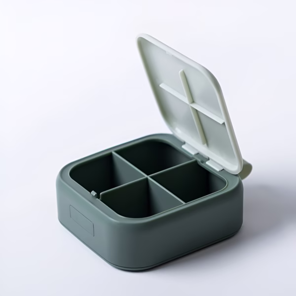 Cutie Depozitare Medicamente Mini, Flippy, 4 Compartimente, Inchidere Etans, Portabila, Patrat, Verde, PP, 7.5x7.5x3 cm - imagine 3