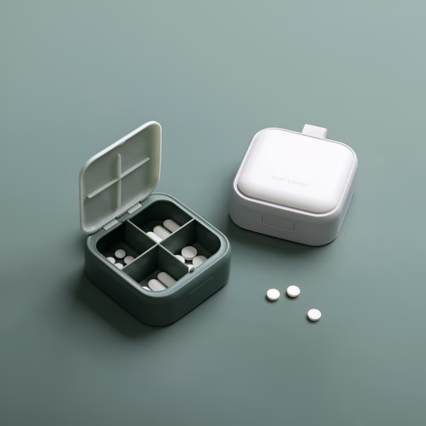 Cutie Depozitare Medicamente Mini, Flippy, 4 Compartimente, Inchidere Etans, Portabila, Patrat, Verde, PP, 7.5x7.5x3 cm - imagine 6