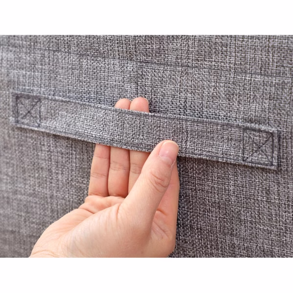 Cutie de Depozitare Pliabila, Flippy, 24 L, din Bumbac si In, 40x30x20 cm, Fereastra Frontala, 2 Usi de Acces cu Fermoar Bidirectional, Cadru Metalic, Suport Baza Stabil din Plastic, Gri - imagine 6