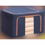Cutie de Depozitare Pliabila, Flippy, 24 L, din Bumbac si In, 40x30x20 cm, Fereastra Frontala, 2 Usi de Acces cu Fermoar Bidirectional, Cadru Metalic, Suport Baza Stabil din Plastic, Albastru Marin - imagine 2