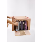 Cutie de Depozitare Pliabila, Flippy, 24 L, din Bumbac si In, 40x30x20 cm, 2 Ferestre, Frontala si Laterala, 2 Usi de Acces cu Fermoar Bidirectional, Cadru Metalic, Suport Baza Stabil din Plastic, Bej - imagine 2