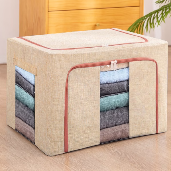 cutie-depozitare-pliabila-flippy-24-l-39x29x20-cm-crem-main-63401edb9299d Cutie de Depozitare Pliabila, Flippy, 24 L, din Bumbac si In, 40x30x20 cm, 2 Ferestre, Frontala si Laterala, 2 Usi de Acces cu Fermoar Bidirectional, Cadru Metalic, Suport Baza Stabil din Plastic, Bej - imagine 1