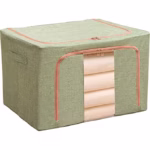 Cutie de Depozitare Pliabila, Flippy, 24 L, din Bumbac si In, 40x30x20 cm, Fereastra Frontala, 2 Usi de Acces cu Fermoar Bidirectional, Cadru Metalic, Suport Baza Stabil din Plastic, Verde - imagine 3